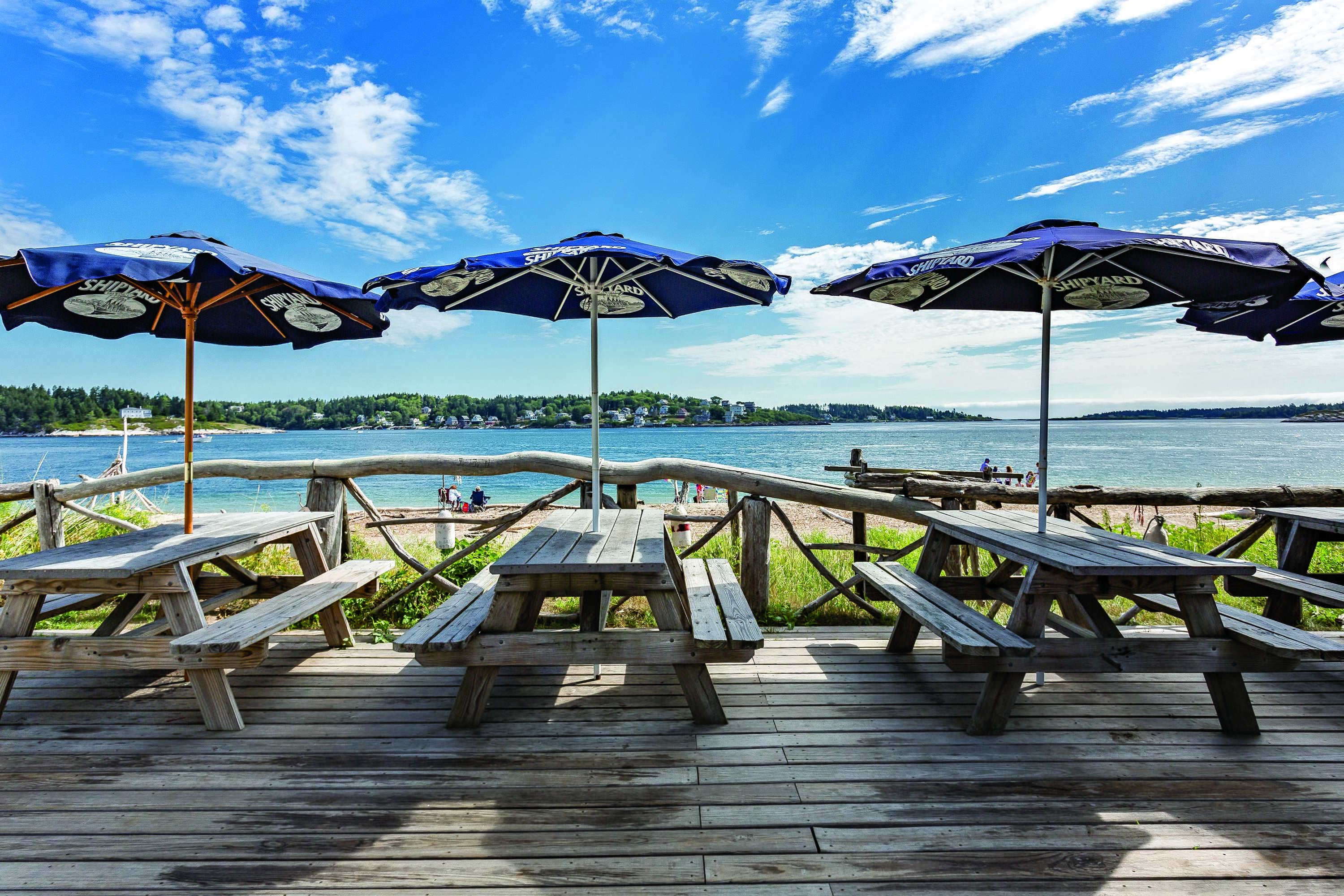 picnic tables on deck