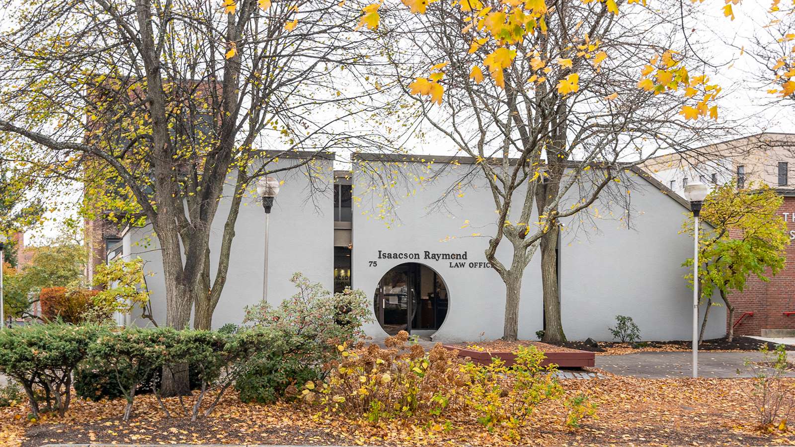 white building with ocular window