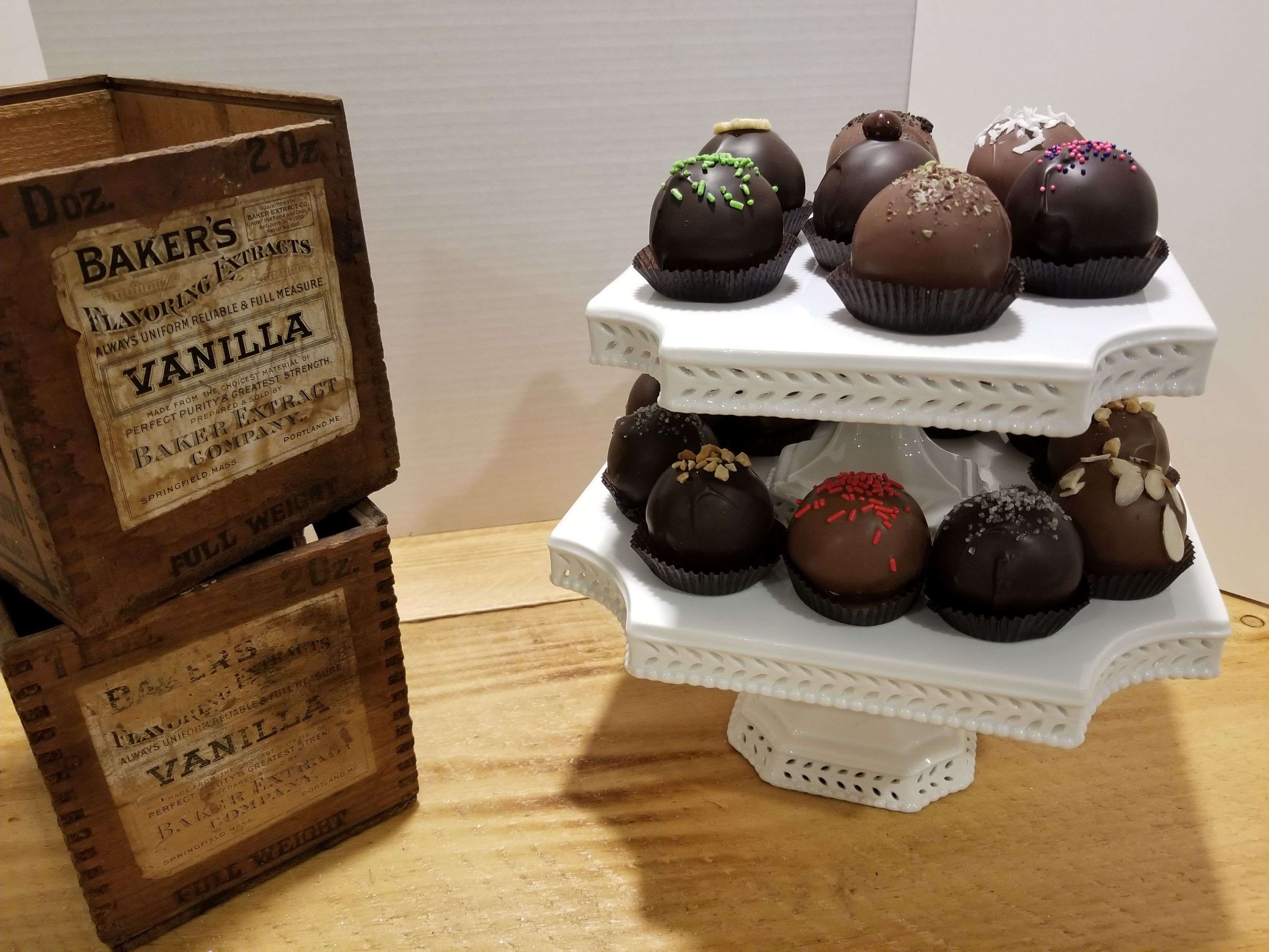 display of chocolates and old boxes