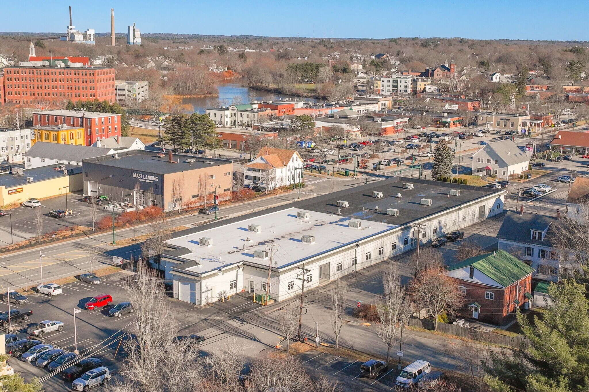 aerial of big white building