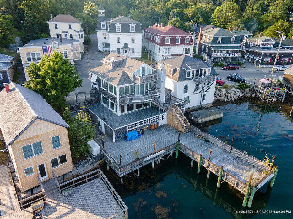 aerial of bulidings and docks