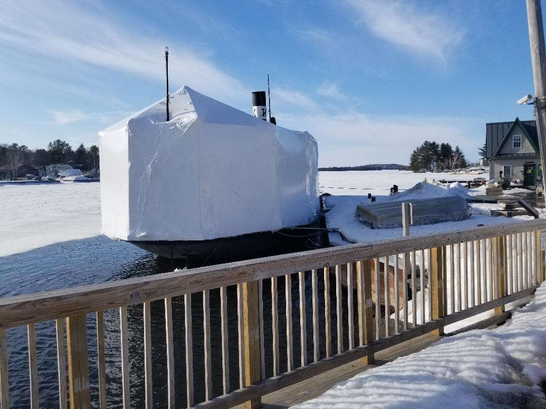 Steamship Katahdin under wraps on Moosehead Lake