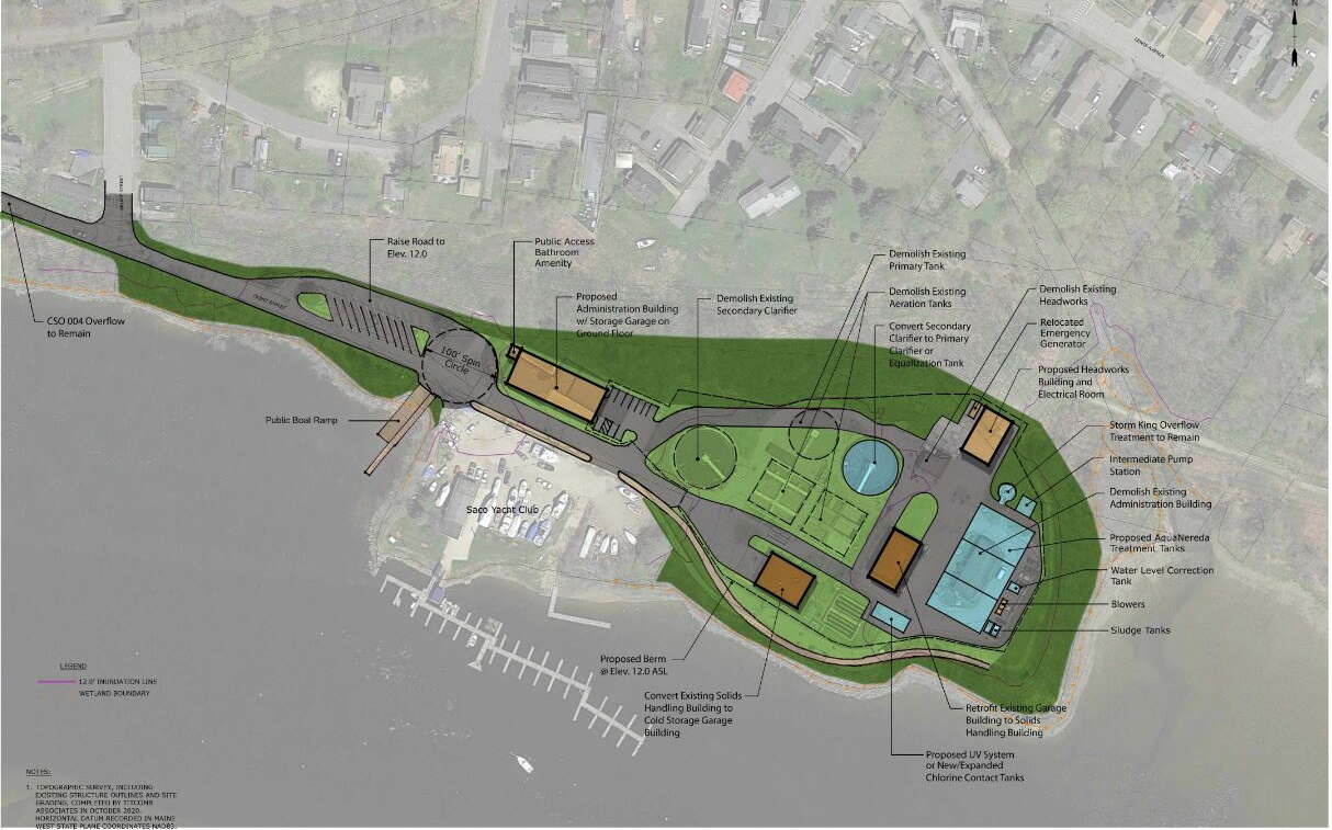 This drawing shows the plan for the new Saco wastewater treatment plant.