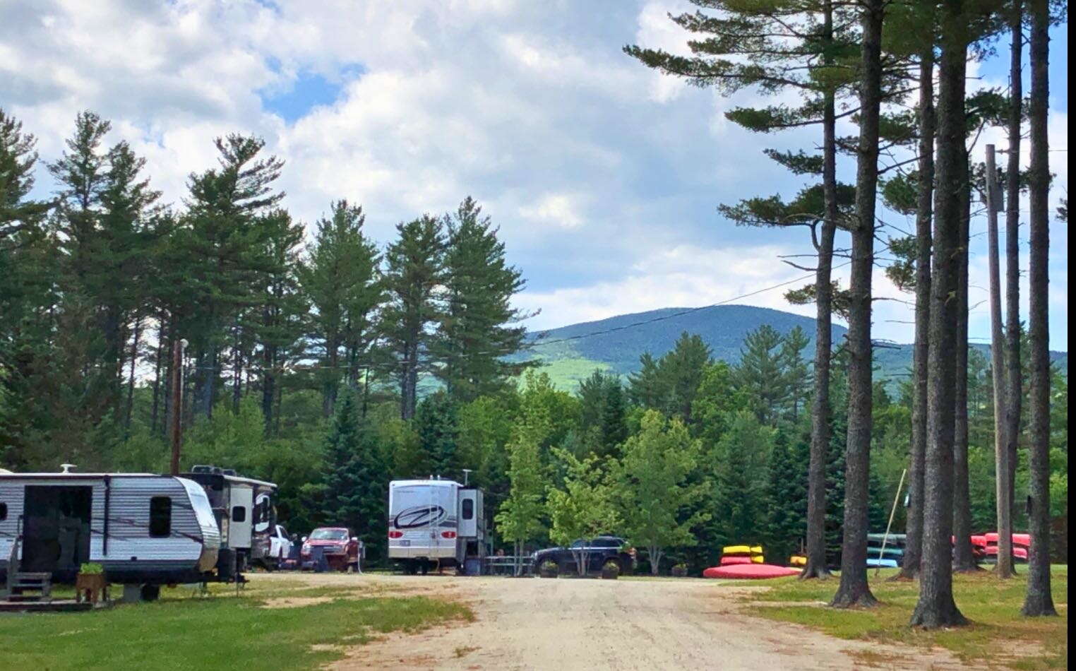 A view from the campground includes a mountain.