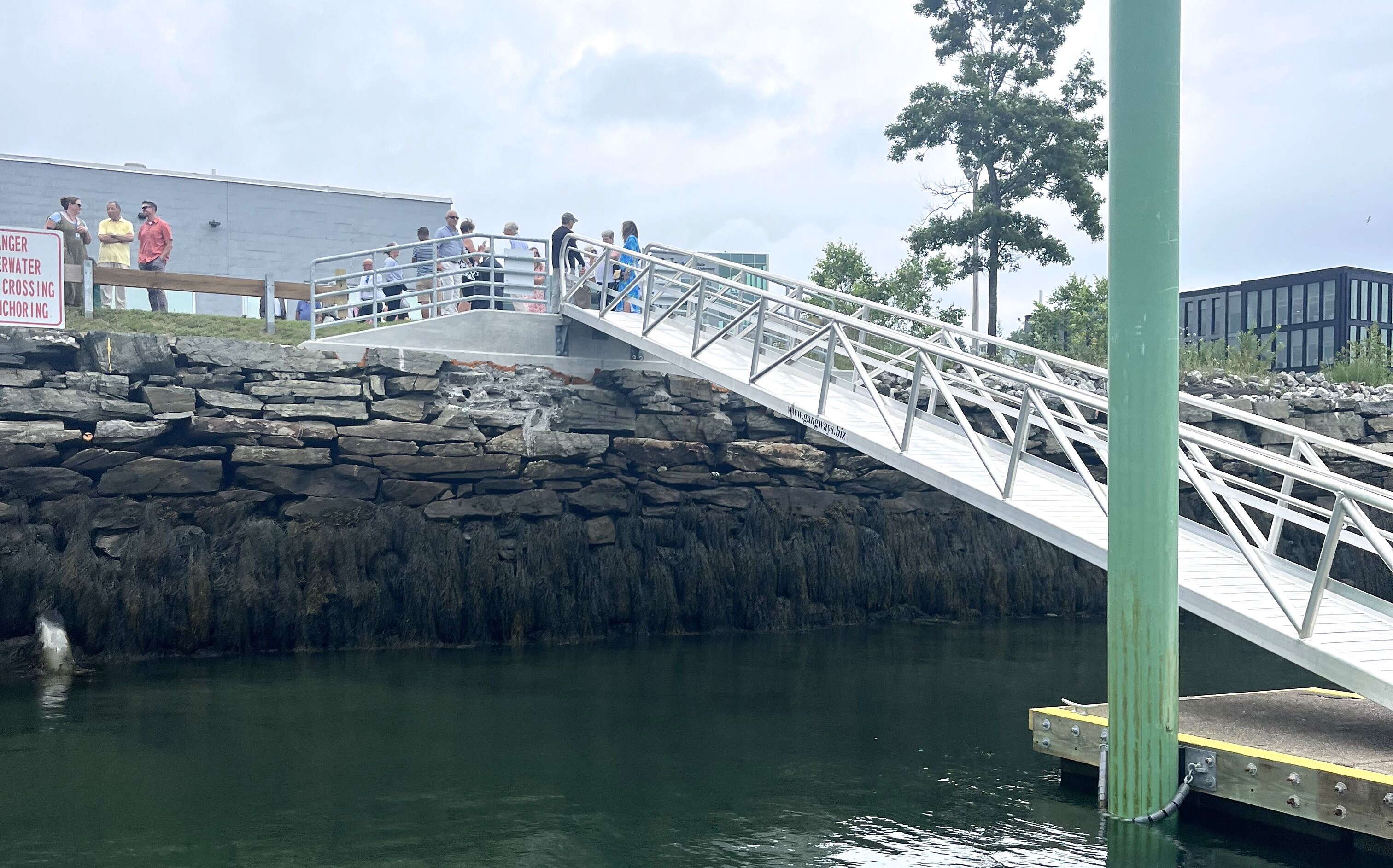 A ramp goes down to a dock.