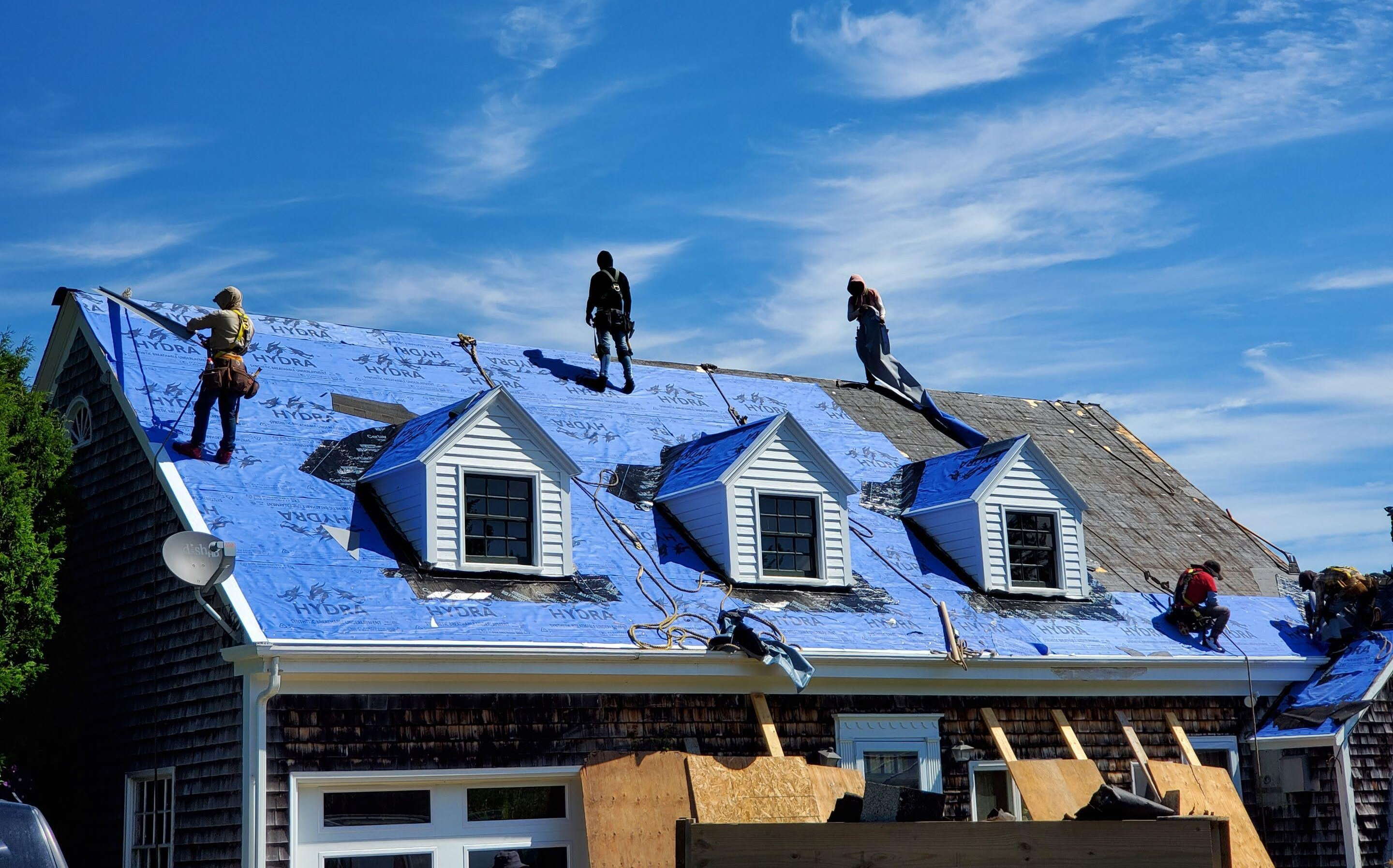 People are on top of a roof.