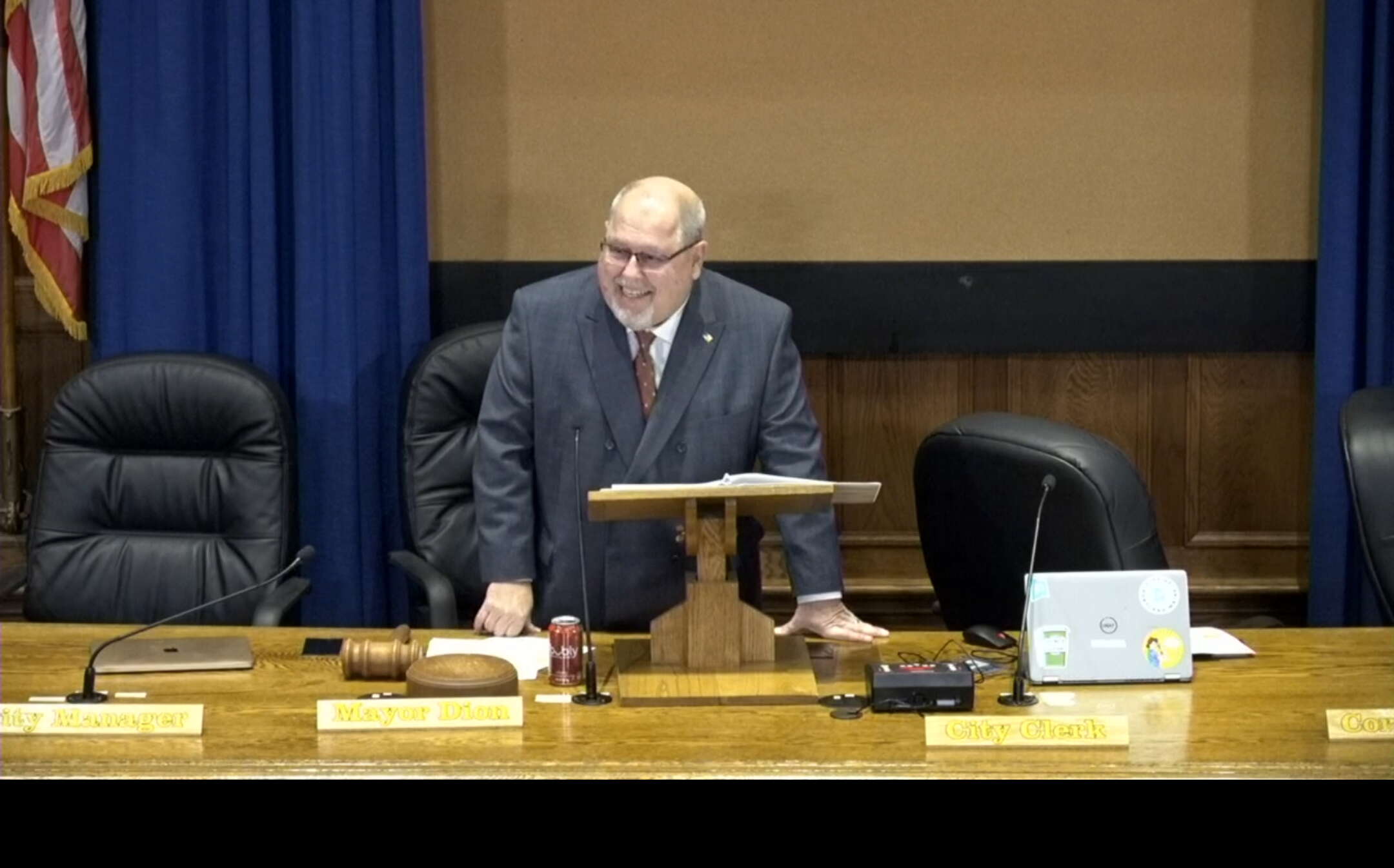 Portland Mayor Mark Dion in City Council chambers.