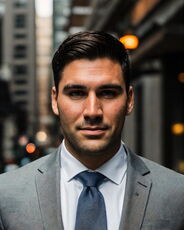 person in gray blazer and blue tie