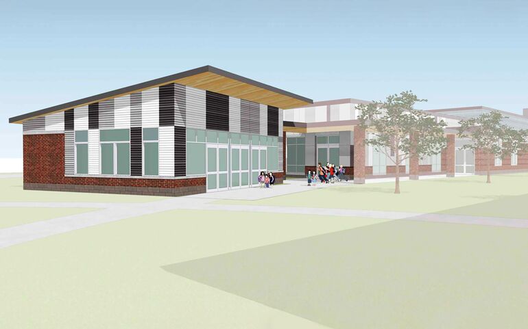 Rendering of discovery classroom building (Exterior).