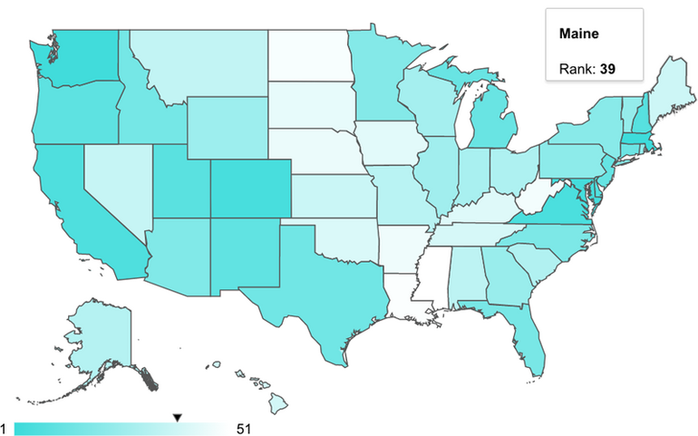 Map of U.S. showing Maine as No. 39.