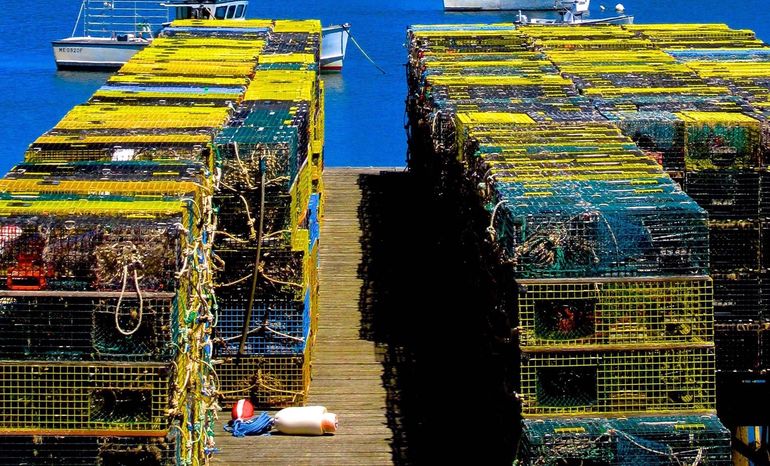 colorful traps and pier and water