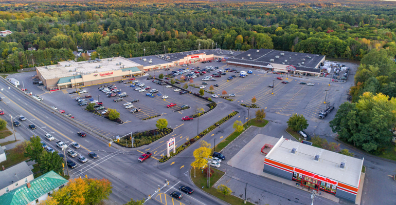 aerial of shopping plaza