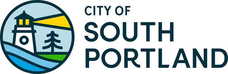 City of South Portland new logo featuring a lighthouse, water and pine tree 