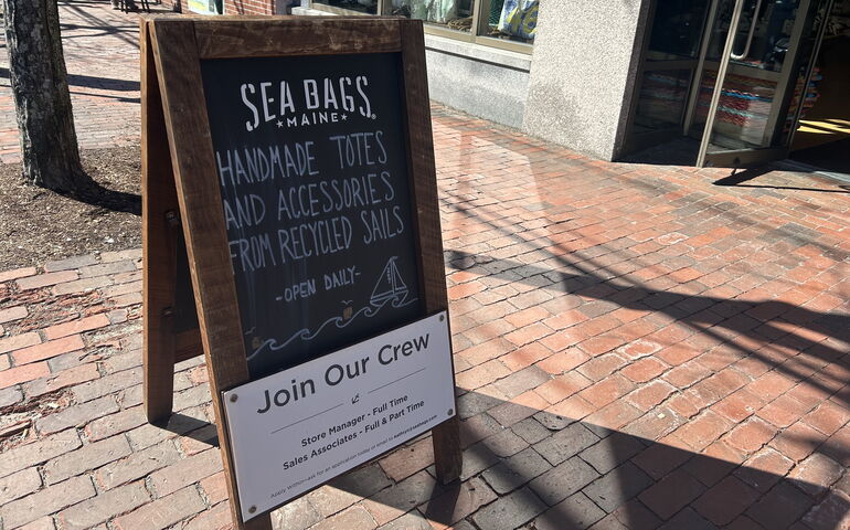 Sign outside Sea Bags store 