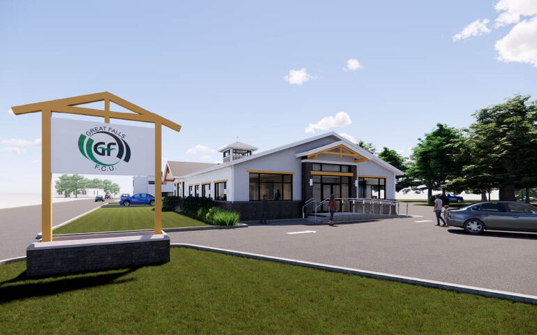 rendering of building and sign