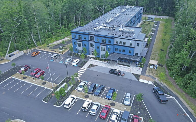 Aerial view of a senior housing building in Scarborough.