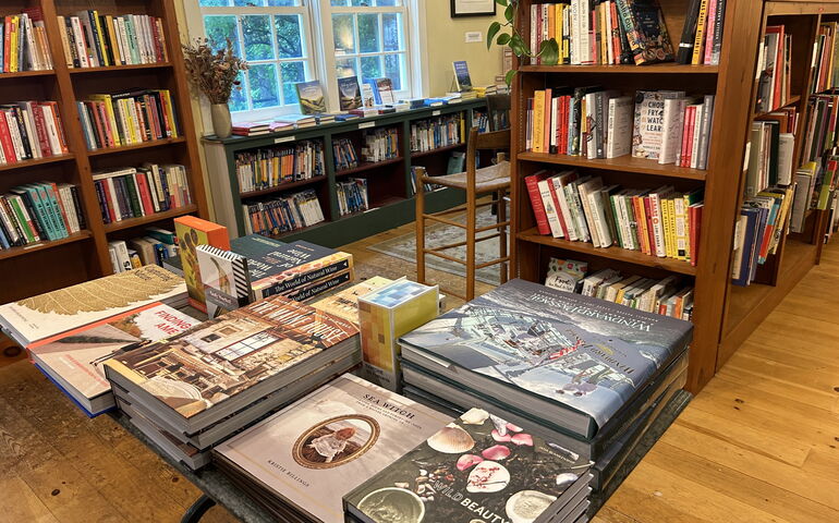 Blue Hill Books store interior.