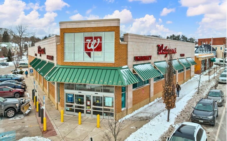 An aerial view of a Walgreens store.