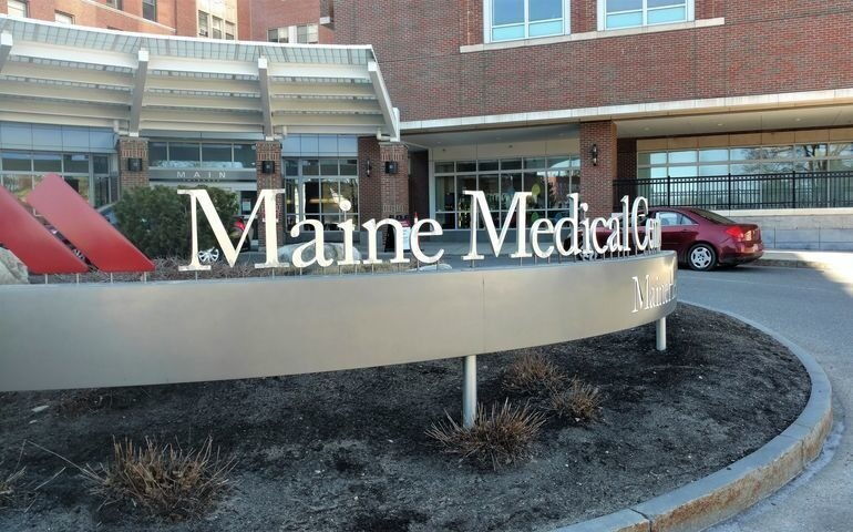 Maine Med's sign at its circular driveway.