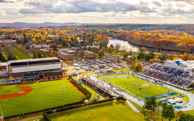 An arial view shows UMaine's athletic fields.